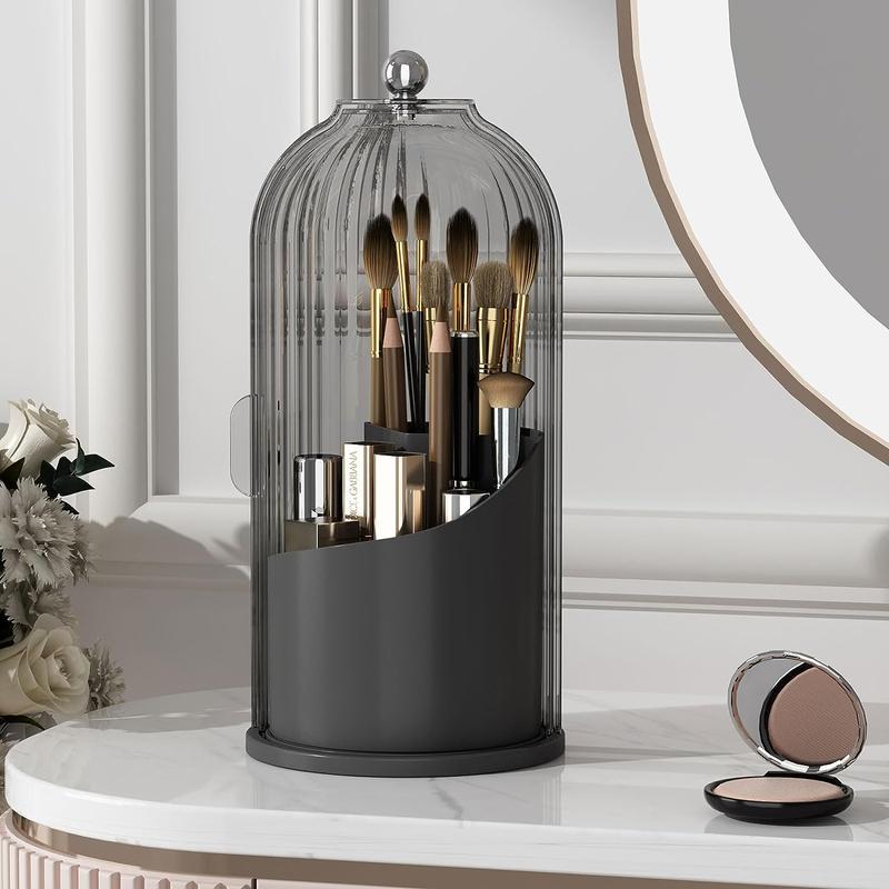 Makeup Brush Holder with Lid Cosmetic Organizer 360 Rotating Makeup Brushes Storage