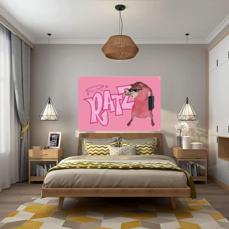 DATZ Pink Rat Funny Flag 3 x 5 ft, Funny Poster with 4 Brass Grommets, Indoor College Dorm Party Tapestry