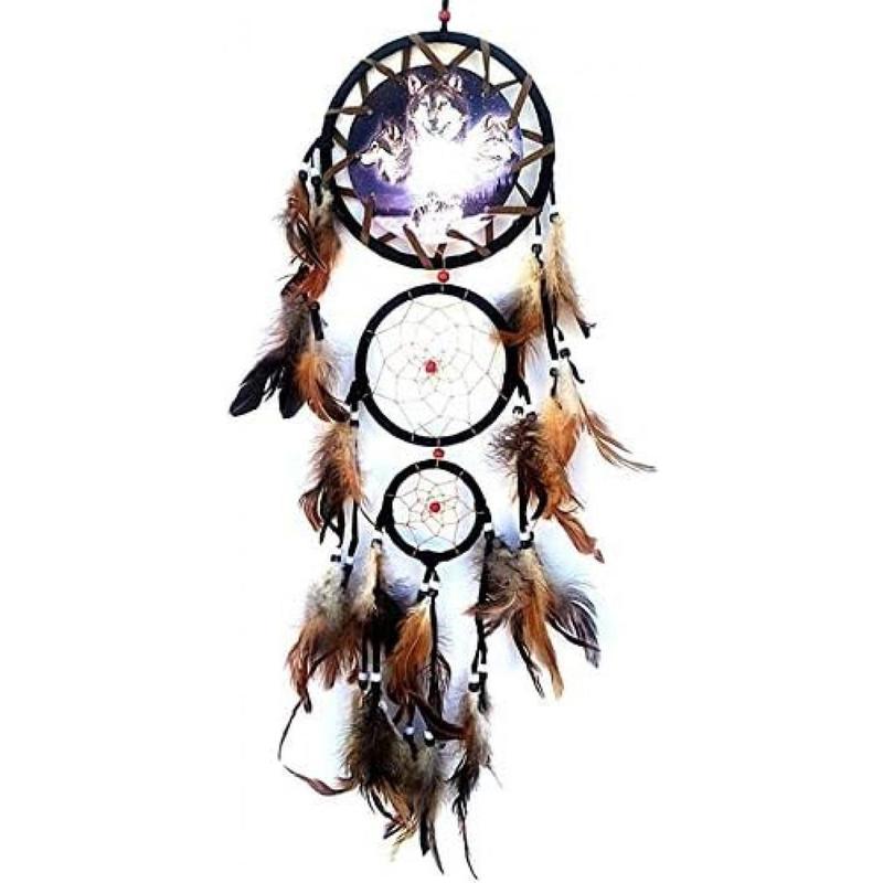 Handmade Wolf Dream Catcher Wind Chimes Indian Style Feather Pendant Ornament Car Hanging Dreamcatcher Gift turtle dreamcatcher Decor Decoration Wood Circle