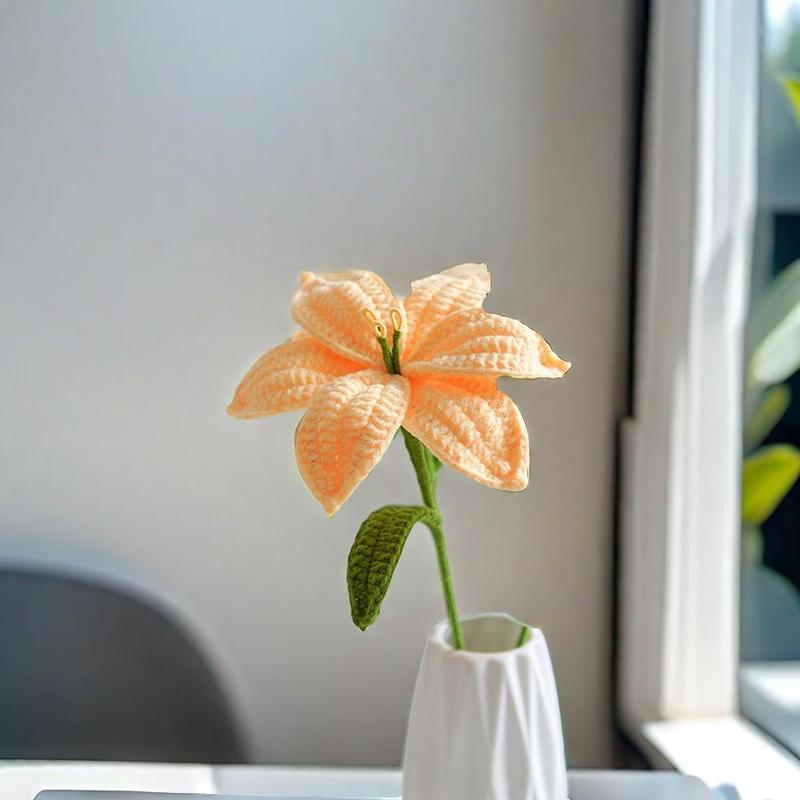 Crochet Lily Flower, Handmade Crochet Artificial Lily , DIY Fake Knitted Crochet Flower, Summer Gift Ideas