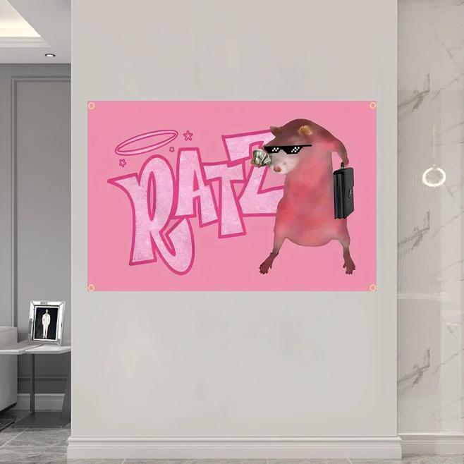 DATZ Pink Rat Funny Flag 3 x 5 ft, Funny Poster with 4 Brass Grommets, Indoor College Dorm Party Tapestry