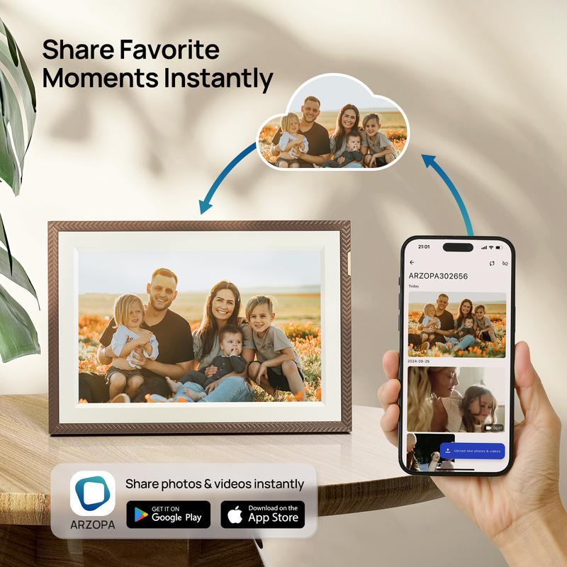 ARZOPA Digital Picture Frames 10.1 Inch Classic CD Record Design Smart WiFi Digital Photo Frames 32GB with 1280x800 IPS Touch Screen Gift for Friends and Family Auto-Rotate and Slideshow Display Both Photos and Videos, Christmas Gift New Year Gift