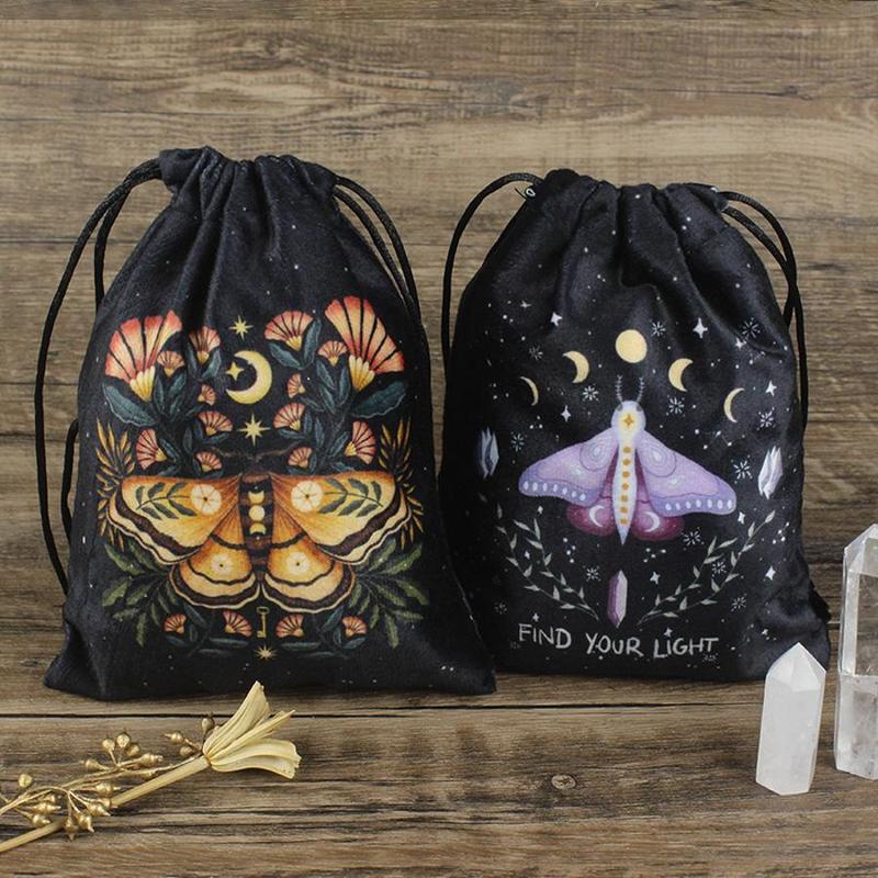 Velvet Tarot Bag, 1 Count Exquisite Butterfly Printed Dice Tarot Card Bag, Multifunctional Bag for Home Dormitory Office School, Festival  Decor