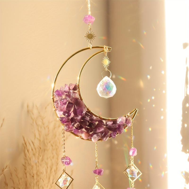 Crystal Sun Catcher, 1 Count Colorful Moon Design Hanging Ornament, Hanging Decor for Home Living Room Bedroom, Home Decor, Room Decor