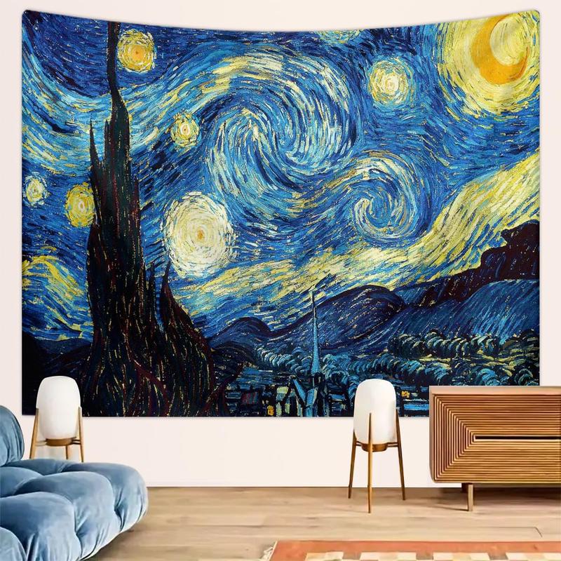 Van Gogh Starry Night Pattern Oil Painting Tapestry, 1 Count Retro Home Decor Tapestry, Wall Hanging Decor for Home Living Room Bedroom