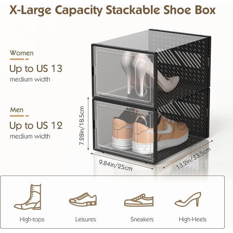 X-Large 12 Pack Shoe Storage Box with Magnetic Door, Fit up to Size 13, Clear Plastic Stackable Shoe Organizer for Closet, Connect Left and Right Shoe Containers Bins for Entryway, Under Bed x-large shoe shoe storage