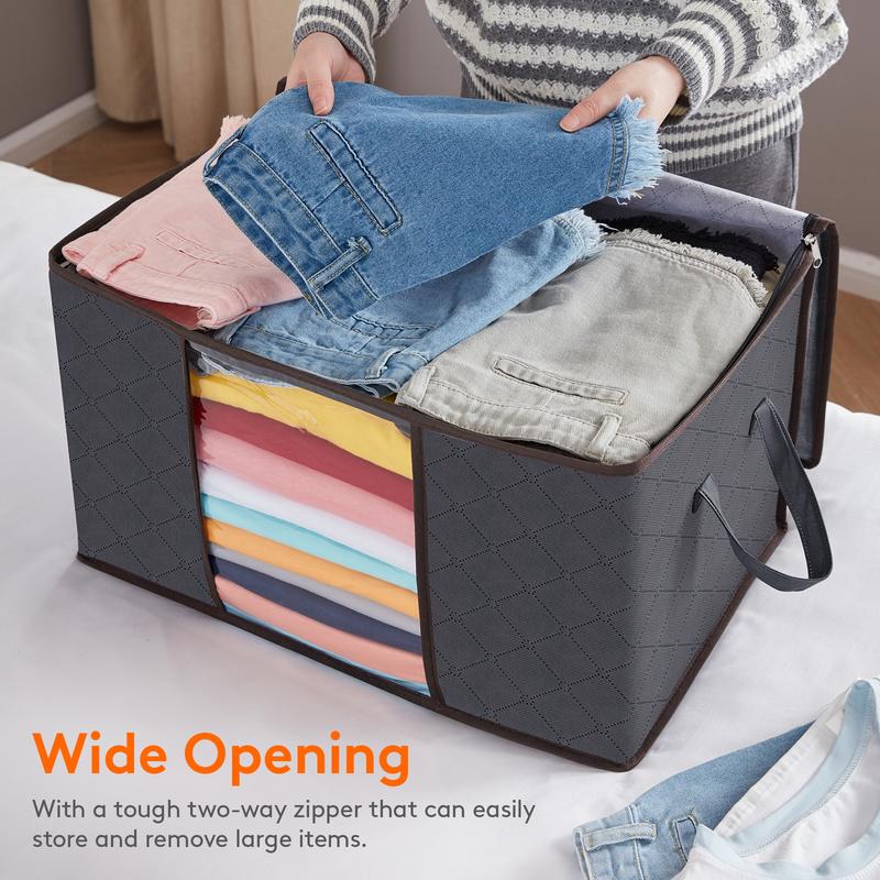 Lifewit Large Capacity Clothes Storage Bag Organizer with Reinforced Handle Thick Fabric for Comforters, Blankets, Bedding, Foldable with Sturdy Zipper, Clear Window, 90L