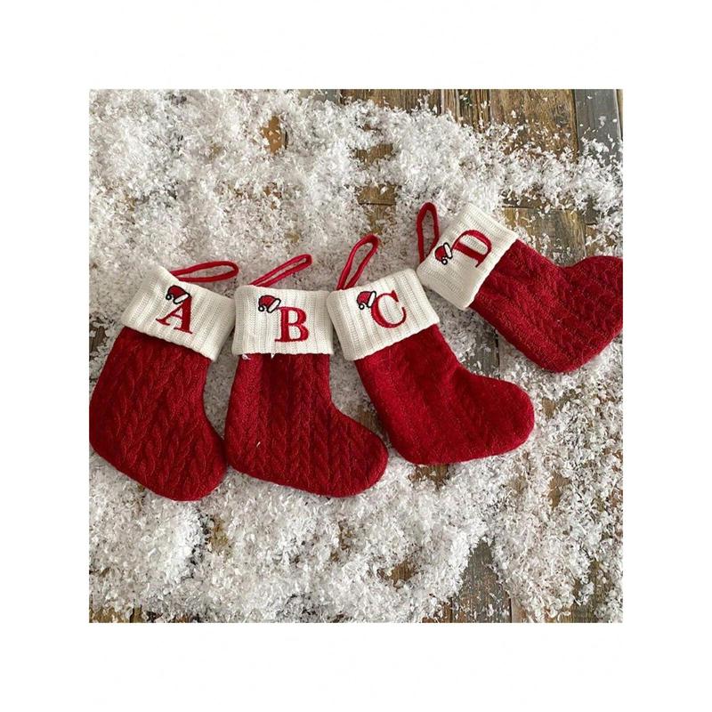 Knit Monogram Christmas Stockings,Christmas Stockings Small Xmas English Letters Hanging Stockings Christmas Socks Double Sided Fireplace Hanging Stockings for Christmas Party Decoration New Year Party Gift Favors Supplies,Family Holiday Xmas Party Decor