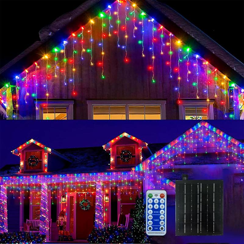 Christmas Icicle Lights, 60FT 600LEDs Solar Icicle Lights, 8 Modes Waterproof Multicolor Christmas Light for Party, Holiday, Christmas Decoration(Multicolor)