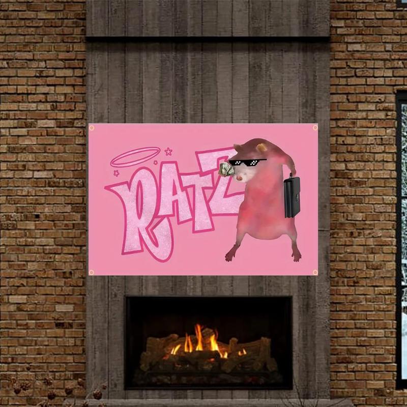 DATZ Pink Rat Funny Flag 3 x 5 ft, Funny Poster with 4 Brass Grommets, Indoor College Dorm Party Tapestry