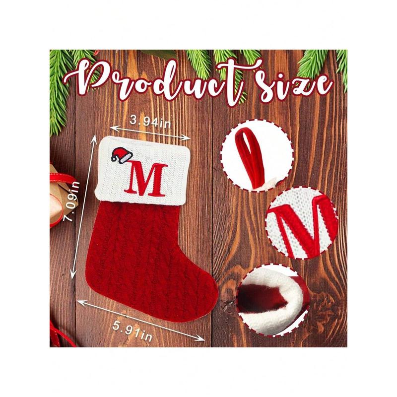 Knit Monogram Christmas Stockings,Christmas Stockings Small Xmas English Letters Hanging Stockings Christmas Socks Double Sided Fireplace Hanging Stockings for Christmas Party Decoration New Year Party Gift Favors Supplies,Family Holiday Xmas Party Decor