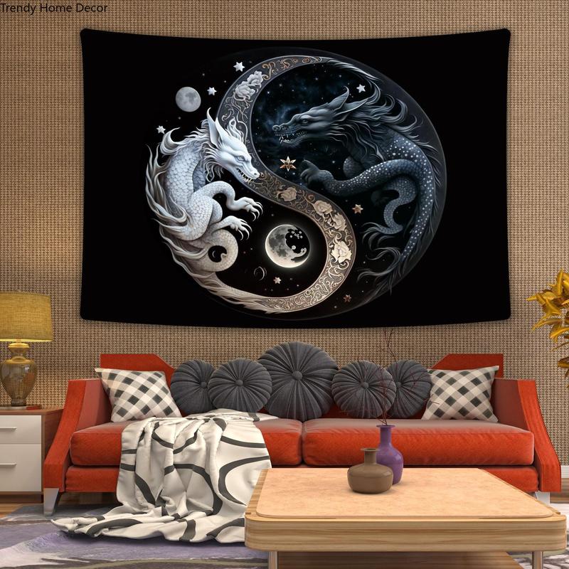 Christmas 2024 Ornament - Yin and Yang Symbol Dragon Pattern Tapestry, Wall Hanging Decor for Home Living Room Bedroom, Summer Decor 2024 Cool Bedroom Accessories, Room Decor, Bedroom Decor Accessories