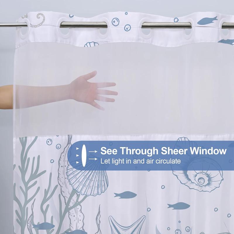 No Hook Shower Curtain with Snap in Liner Seashell Beach Shower Curtain Fabric Waterproof Inner Liner Themed Shower Curtains for Bathroom Decor shower curtain