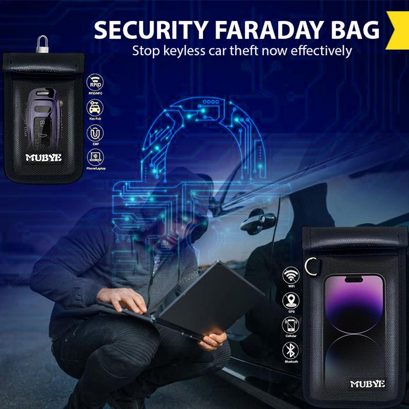 Faraday Bags, 4 Pack Faraday Cage with Key Fob Protector, Fireproof Waterproof Faraday Bag EMP Proof Signal Blocker, Anti-Theft RFID Blocking Pouch Organiser for Laptops, Tablets, Phones, Car Keys, Electronics