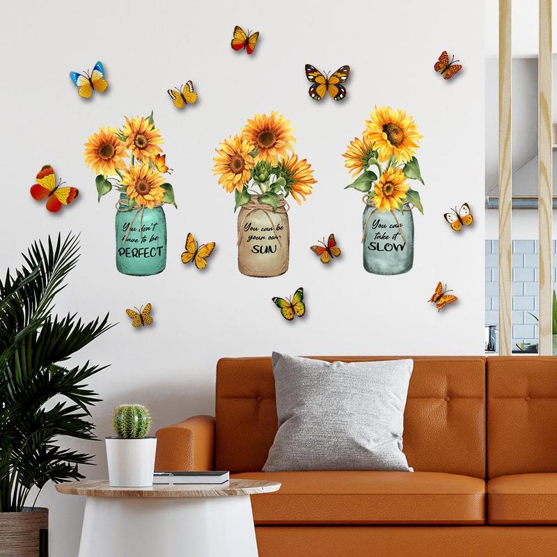 3D Sunflower & Butterfly Pattern Wall Sticker, 1 Set Self Adhesive Wall Decal, DIY Decorative Wall Art Crafts for Home Living Room Bedroom Dining Room, Mean Girls Decorations