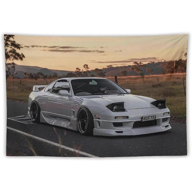 Black Friday Deals-CLiqr Car Tapestry White Jdm Car 240sx Jump Light Classic Wall Hanging Aesthetic Decoration For Bedroom Living Room Wall Art Tapestries 40