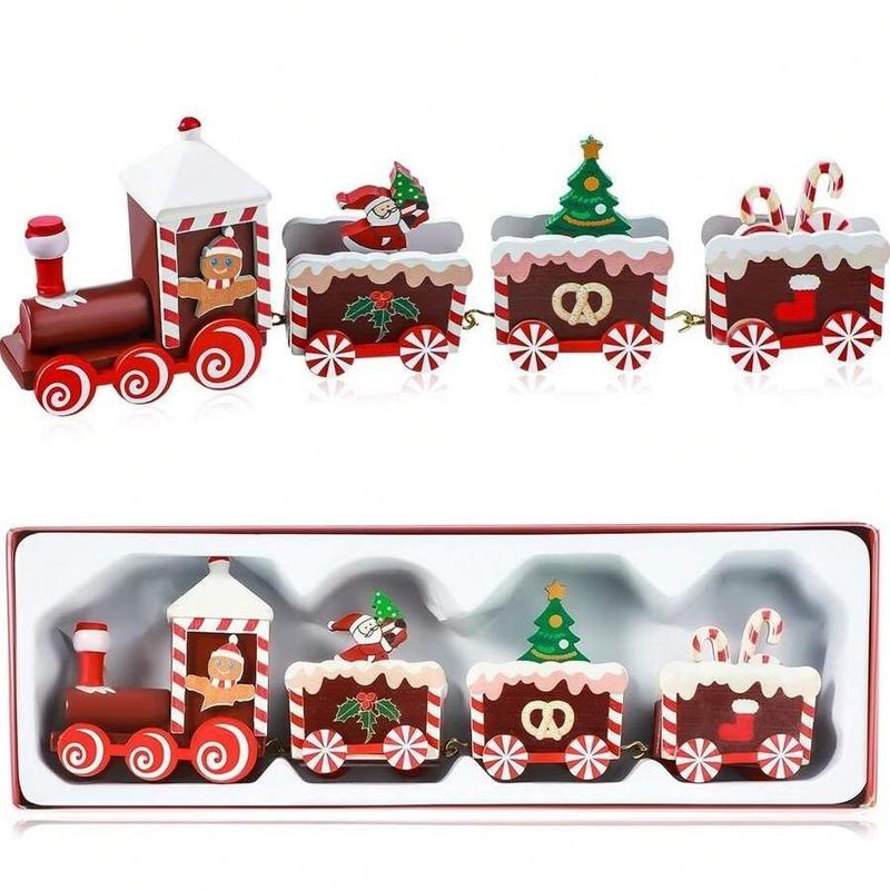 Christmas Train Design Ornament, 1 Count Mini Tree & Gingerbread Man Design Train Ornament, Holiday Party Desktop Decoration, Home Decor