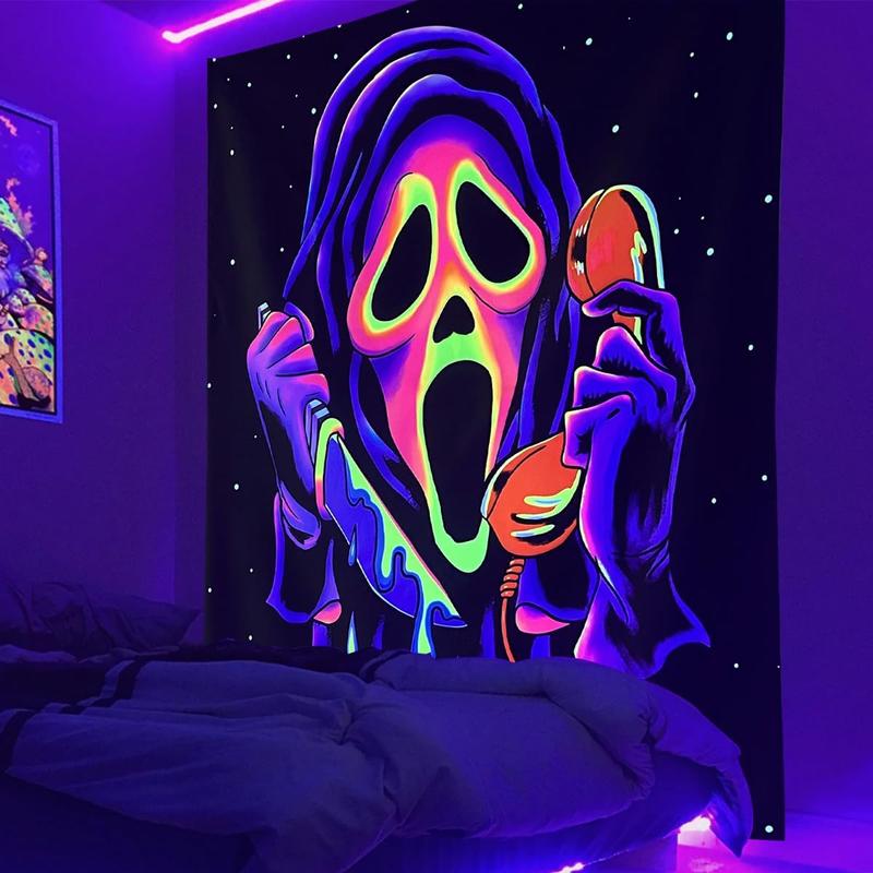 Blacklight Horror Skull Tapestry, UV Reactive Tapestries Wall Hanging, Glow in The Dark Party Backdrop Tapestry for Bedroom, Living Room - 30