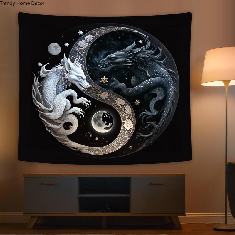 Christmas 2024 Ornament - Yin and Yang Symbol Dragon Pattern Tapestry, Wall Hanging Decor for Home Living Room Bedroom, Summer Decor 2024 Cool Bedroom Accessories, Room Decor, Bedroom Decor Accessories