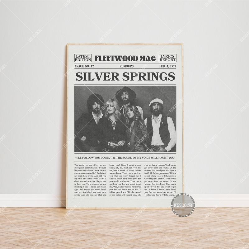 Fleetwood Mac Retro Newspaper Print, Silver Springs Poster, Silver Springs Lyric Print, Fleetwood Mac Poster, Rumours Poste No frame.