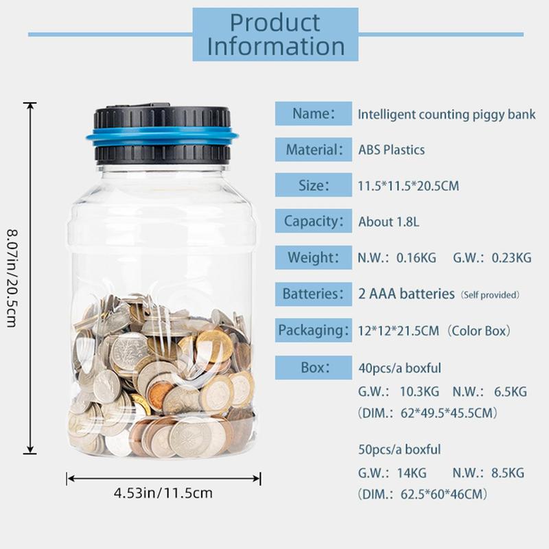 Smart Digital Piggy Banks, Electronic Counting Digital Coin Bank, Transparent Money Saving Jar, Gift Ideas (Battery Required, Battery Not Included)