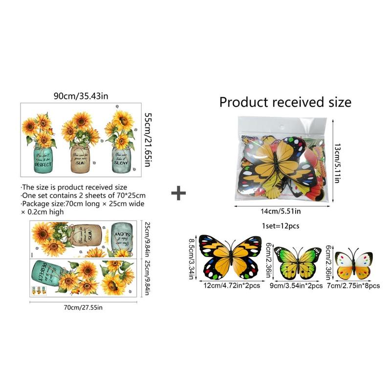 3D Sunflower & Butterfly Pattern Wall Sticker, 1 Set Self Adhesive Wall Decal, DIY Decorative Wall Art Crafts for Home Living Room Bedroom Dining Room, Mean Girls Decorations