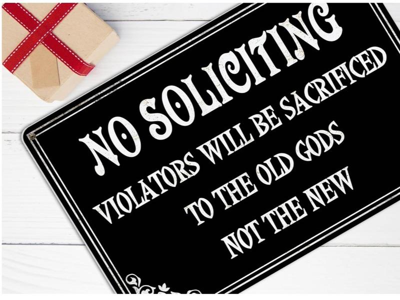 No Soliciting Sign For House Halloween Decor Funny Gothic Home Decor Goth Kitchen Decor Witchy Gifts Cool Bedroom 12x8 Inch Decoration Hanging