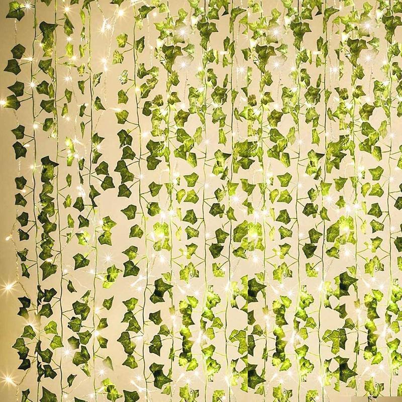 84Ft 12 Pack Artificial Ivy Garland Fake Plants, Vine Hanging Garland with CE Certified 80 LED String Light