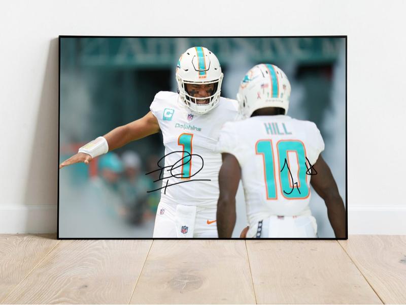 Tua Tagovailoa Tyreek Hill Miami Dolphins Signed Poster Artistic Decor