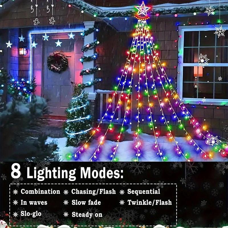 Solar Powered Star Shaped Waterfall Light, LED Solar Star Waterfall Ornaments Light, Garden Decoration Light, Hanging Christmas Tree Garden Decoration Light