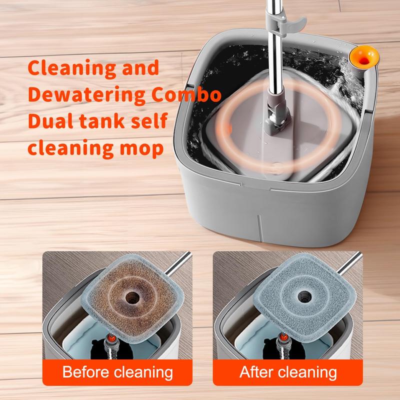 Spin Mop & Bucket Set Light Gray 10Pcs with Self-Separating Dirty Water & Clean Water System, Self-Drying 360° Spin Square Mop Head for Hardwood Tile Marble Floors,Cleaning Mop after the party,adjustable hand tool,Mother's Day Gift