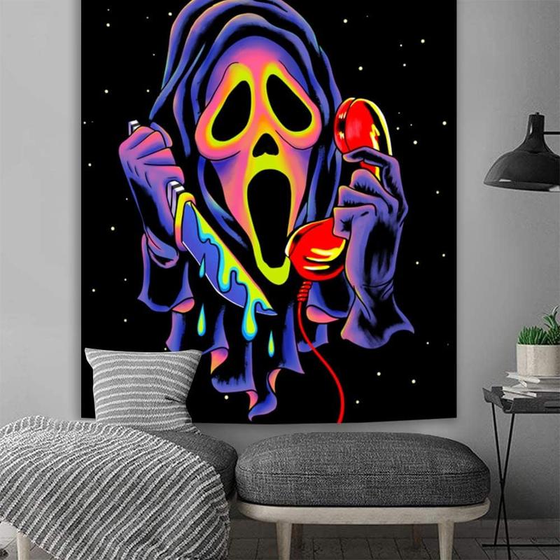 Blacklight Horror Skull Tapestry, UV Reactive Tapestries Wall Hanging, Glow in The Dark Party Backdrop Tapestry for Bedroom, Living Room - 30