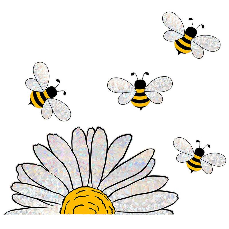 Daisy & Bee Pattern Static Cling Window Sticker, Window Decal, Decorative Window Cling for Home Decor, Room Decor