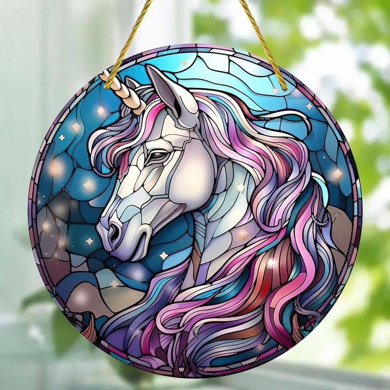 Colorful Unicorn Pattern Hanging Ornament, Round Acrylic Hanging Decoration, Hanging Pendant for Home Garden Party