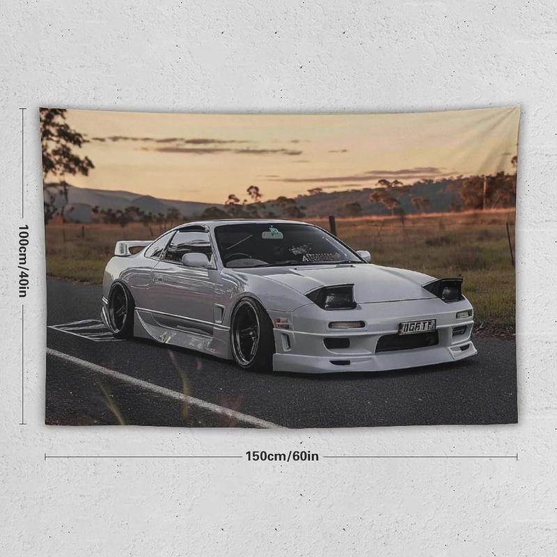 Black Friday Deals-CLiqr Car Tapestry White Jdm Car 240sx Jump Light Classic Wall Hanging Aesthetic Decoration For Bedroom Living Room Wall Art Tapestries 40