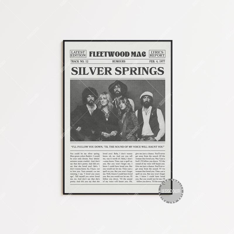 Fleetwood Mac Retro Newspaper Print, Silver Springs Poster, Silver Springs Lyric Print, Fleetwood Mac Poster, Rumours Poste No frame.