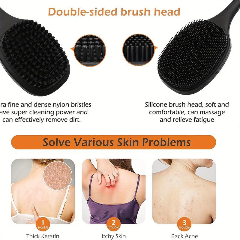 Silicone Back Massage Brush, Double-sided Body Brush with Long Handle, Manual Massage Tool for Home Bathroom, Christmas Gift