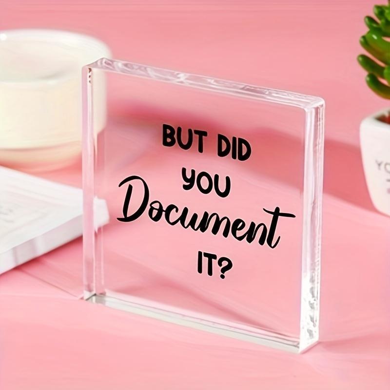 Square Acrylic Ornament, 1 Count Funny Letter Pattern Decorative Ornament, Desk Decoration for Home Office, Gift for Friends, Colleagues and Employees