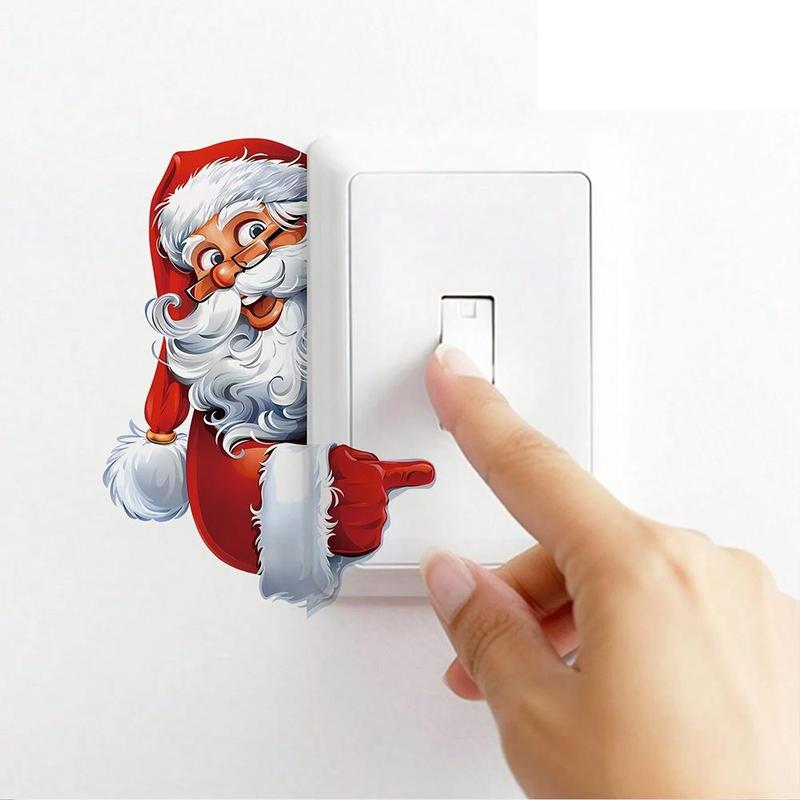 Cartoon Santa Claus Pattern Switch Sticker, 2 Counts Self-adhesive Wall Sticker, Christmas Decorative Sticker for Bedroom, Living Room