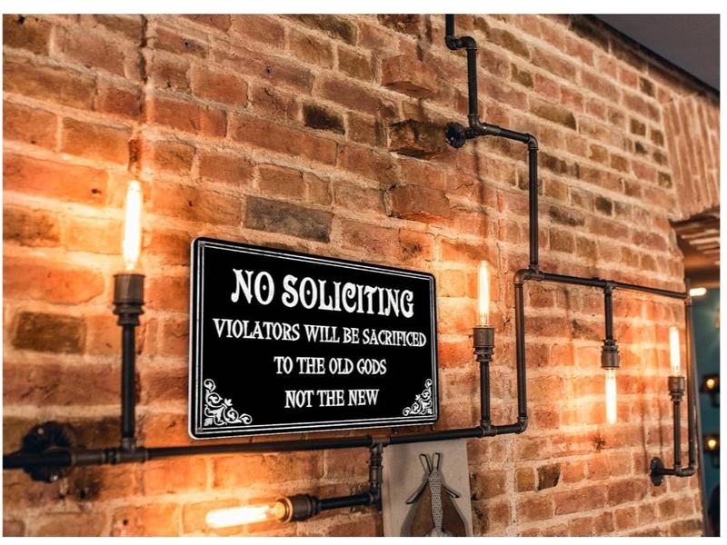 No Soliciting Sign For House Halloween Decor Funny Gothic Home Decor Goth Kitchen Decor Witchy Gifts Cool Bedroom 12x8 Inch Decoration Hanging