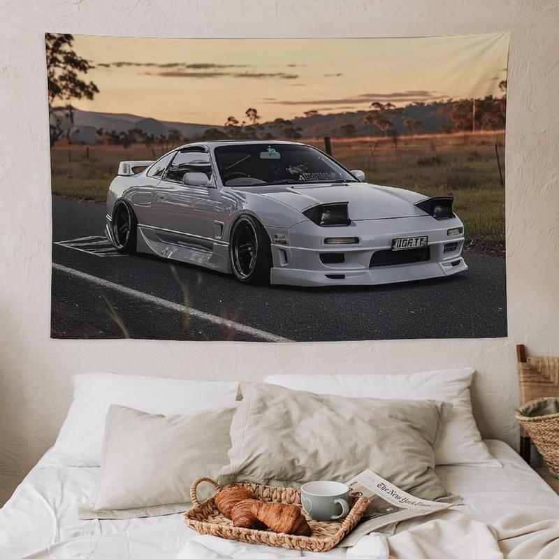 Black Friday Deals-CLiqr Car Tapestry White Jdm Car 240sx Jump Light Classic Wall Hanging Aesthetic Decoration For Bedroom Living Room Wall Art Tapestries 40