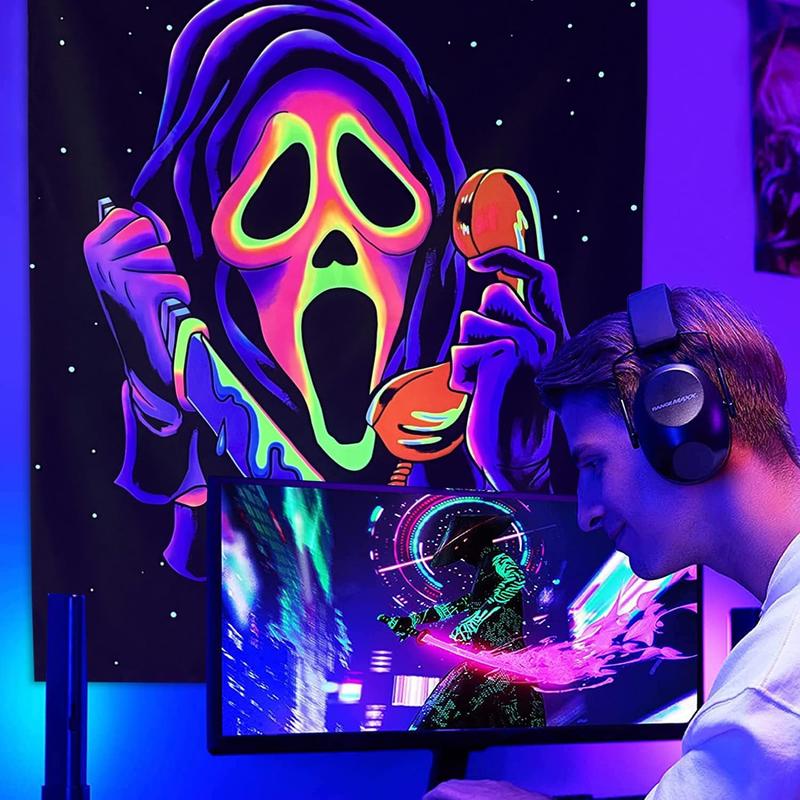 Blacklight Horror Skull Tapestry, UV Reactive Tapestries Wall Hanging, Glow in The Dark Party Backdrop Tapestry for Bedroom, Living Room - 30