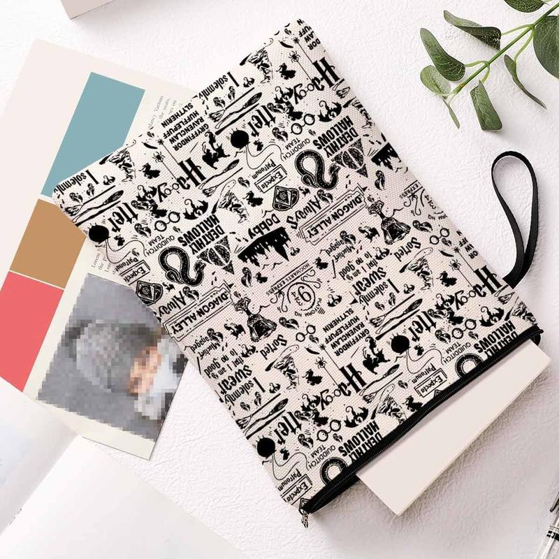 Halloween Pattern Mini File Storage Bag, 1 Count Portable Creative Book Kindle Bag,  Desk Organizer for Home Office School Outdoor