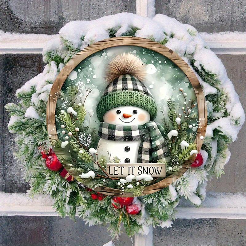 Christmas Snowman Pattern Wooden Hanging Sign, 1 Count Let It Snow Round Sign, Cute Winter Hanging Sign for Front Door Wall Decor