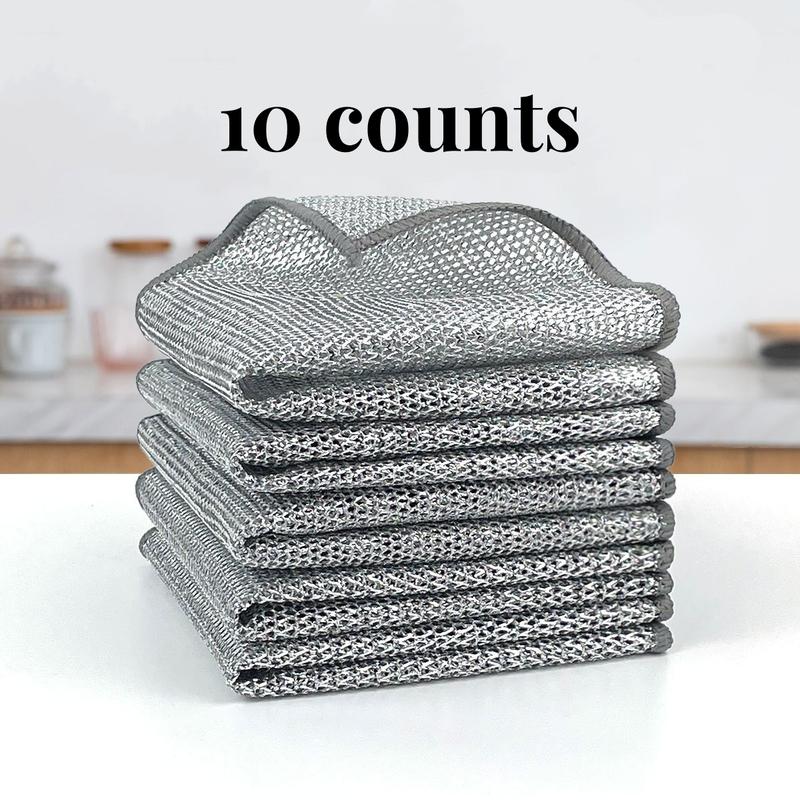 10 Counts Non-Scratch Wire Dishcloths for Kitchen Cleaning, Multipurpose Dishwashing Rags for Wet and Dry Use Easy Rinsing, Reusable， Wire Cleaning Cloth Wire Dish Towels for Kitchen, Sinks, Pots, Pans