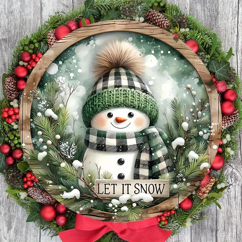 Christmas Snowman Pattern Wooden Hanging Sign, 1 Count Let It Snow Round Sign, Cute Winter Hanging Sign for Front Door Wall Decor