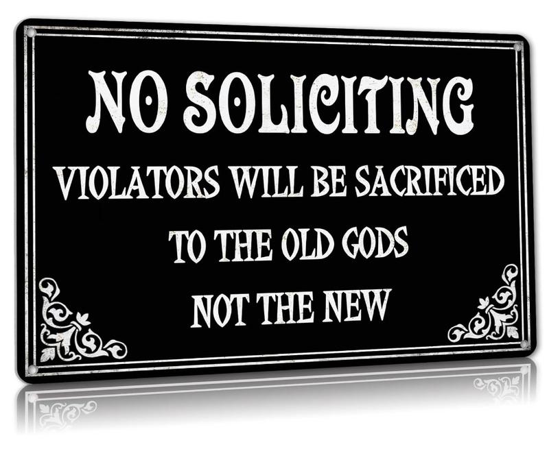 No Soliciting Sign For House Halloween Decor Funny Gothic Home Decor Goth Kitchen Decor Witchy Gifts Cool Bedroom 12x8 Inch Decoration Hanging