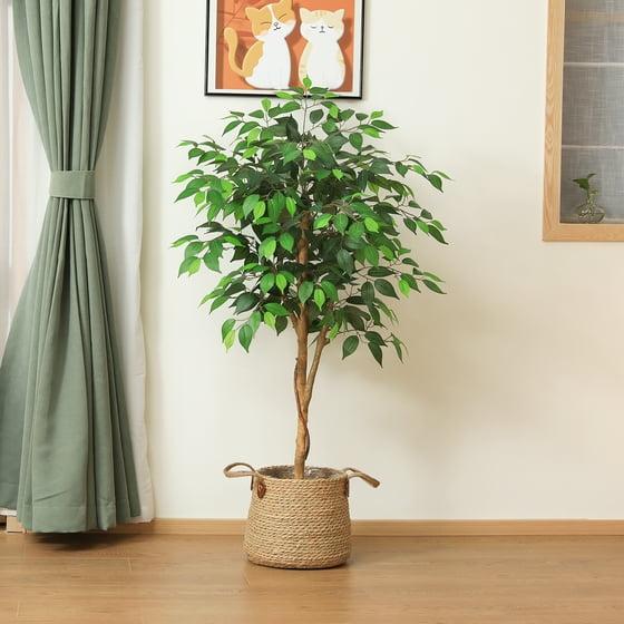 5ft Artificial Ficus Tree in Black Plastic Pot for Living Room and Office Decor Decorative Fruit Plant Centerpiece Silk Wooden Ornaments