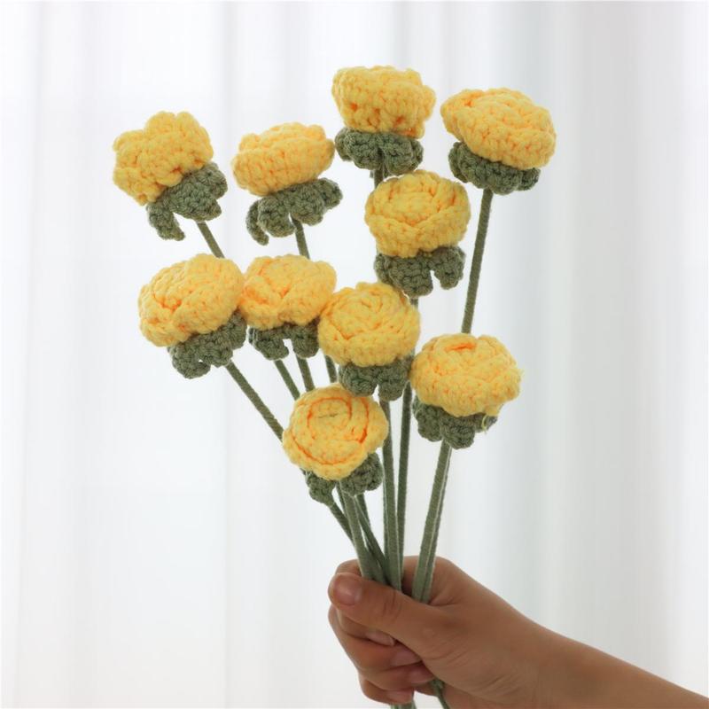 Artificial Flower Bouquet without Vase, 10pcs Handmade Crochet Rose Bouquet, Decorative Flower for Home Living Room Bedroom Dining Room Wedding Party