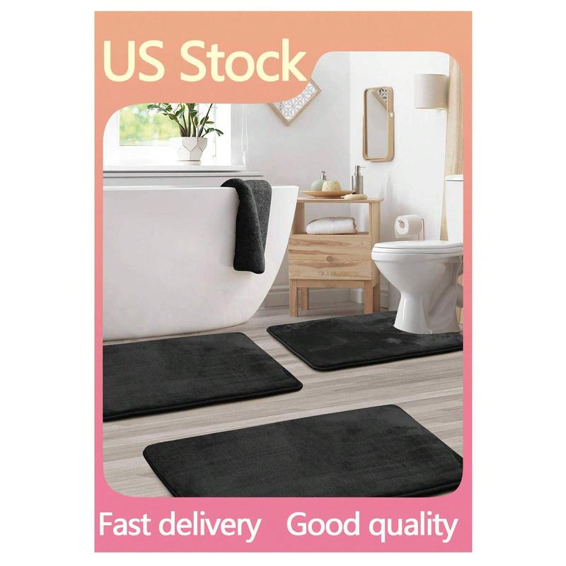 3Pcs Set Memory Foam Bath Mat, Plain and Classic, Suitable for Bathroom, Toilet, and Home Decor SHEIN